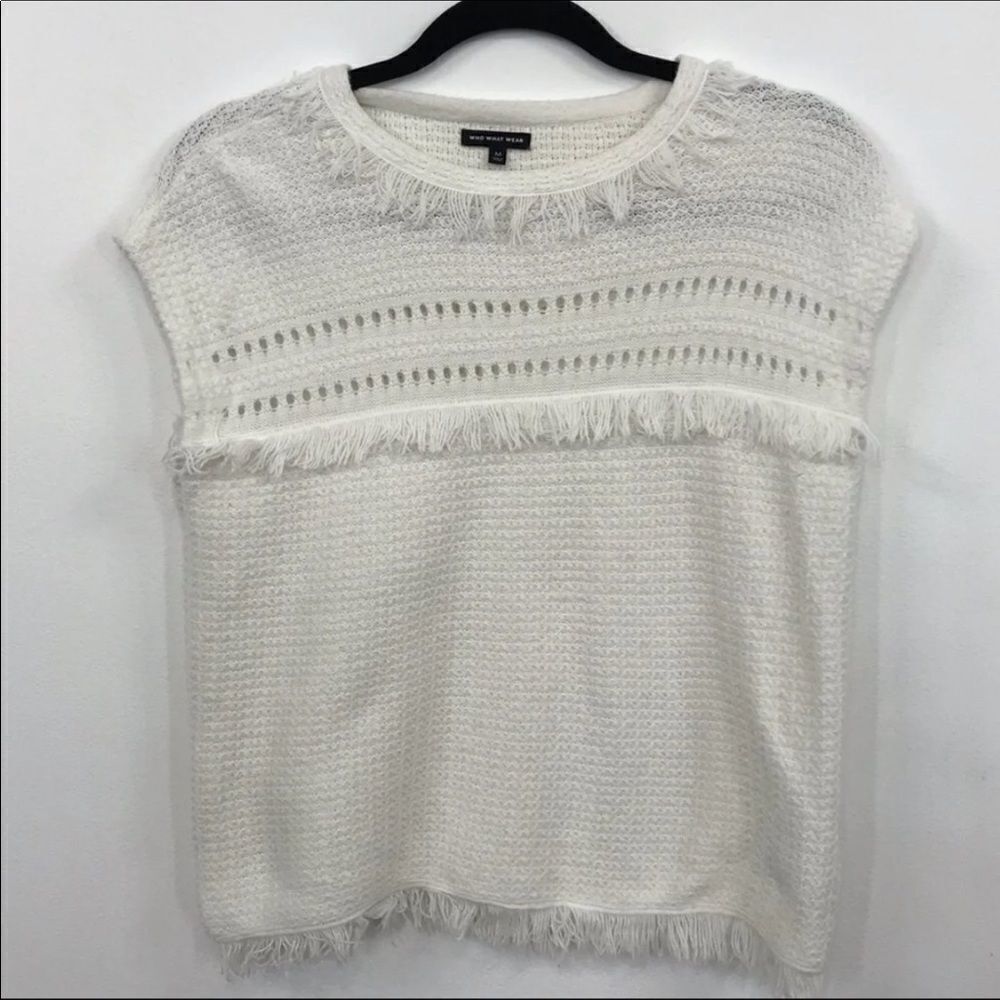 Who What Wear White Fringe Knit Top Size Medium